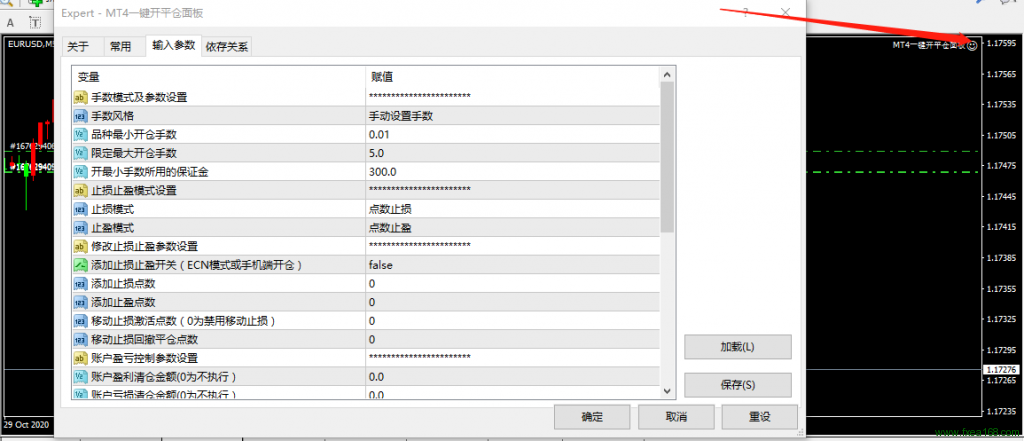 MT4一键开平仓面板输入参数