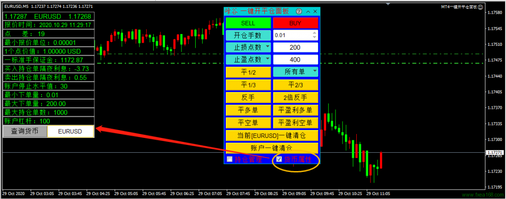 MT4一键开平仓面板账户货币属性查询功能