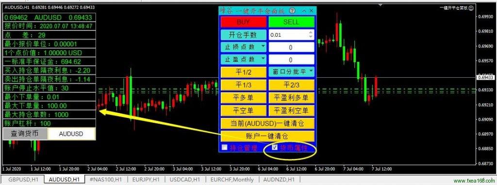 mt4一键开平仓面板3.0版本货币属性查询功能