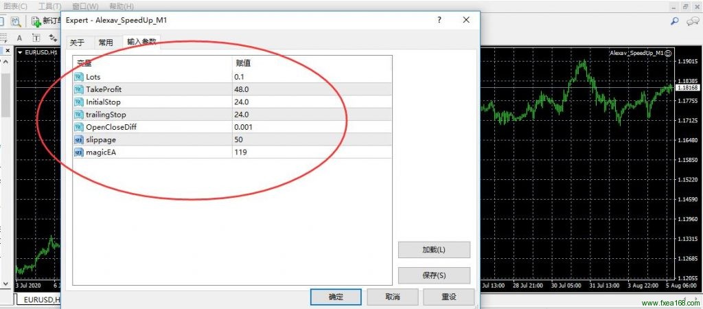 EA属性框中输入参数