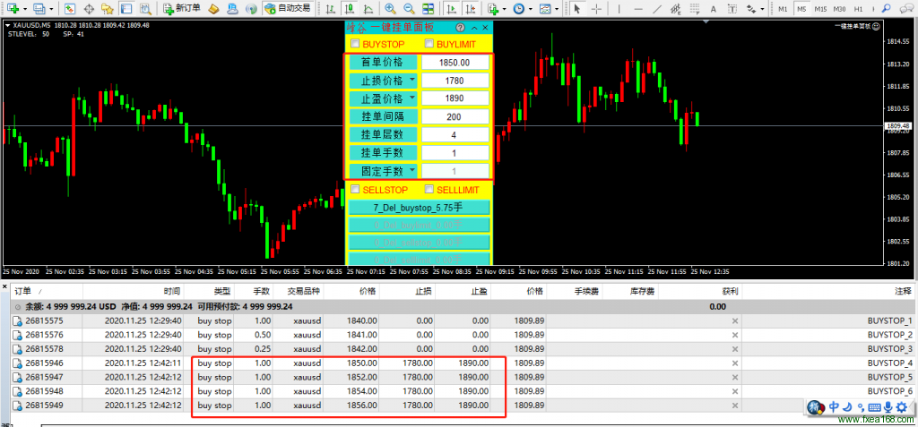 mt4一键挂单面板以不同的参数重复挂单